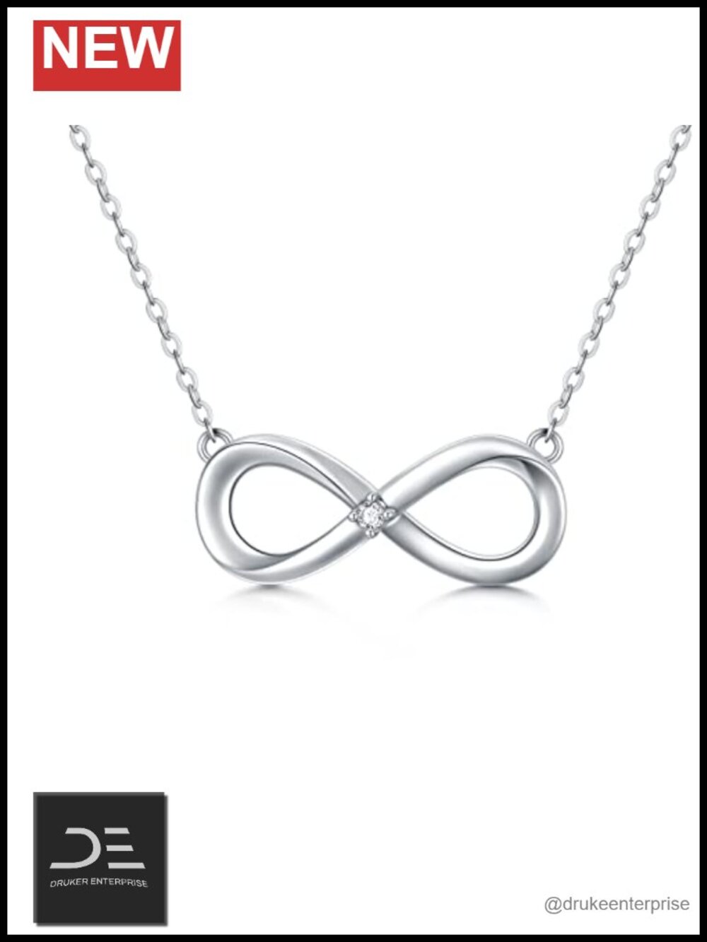 Natural Diamond Infinity Necklace S925 Sterling Silver Pendant Jewelry Gift